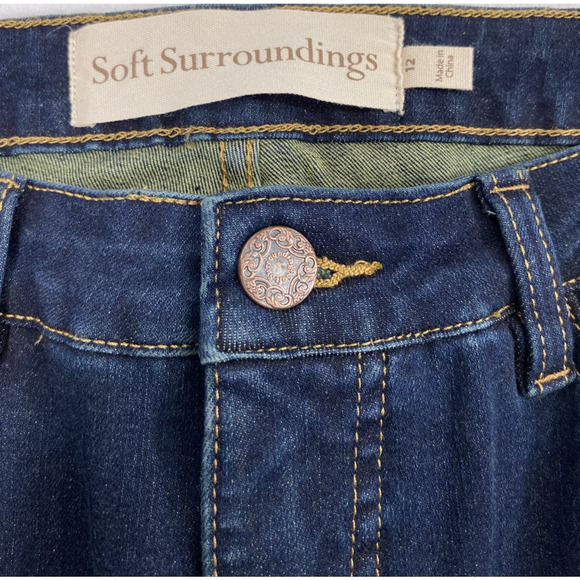 Soft Surroundings Jeans Womens Size 12 Dark Wash Denim Raw Hem‎ Straight Stretch - Picture 5 of 12